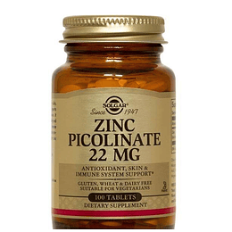 Solgar Picolinato de Zinco 22mg 100 Comprimidos