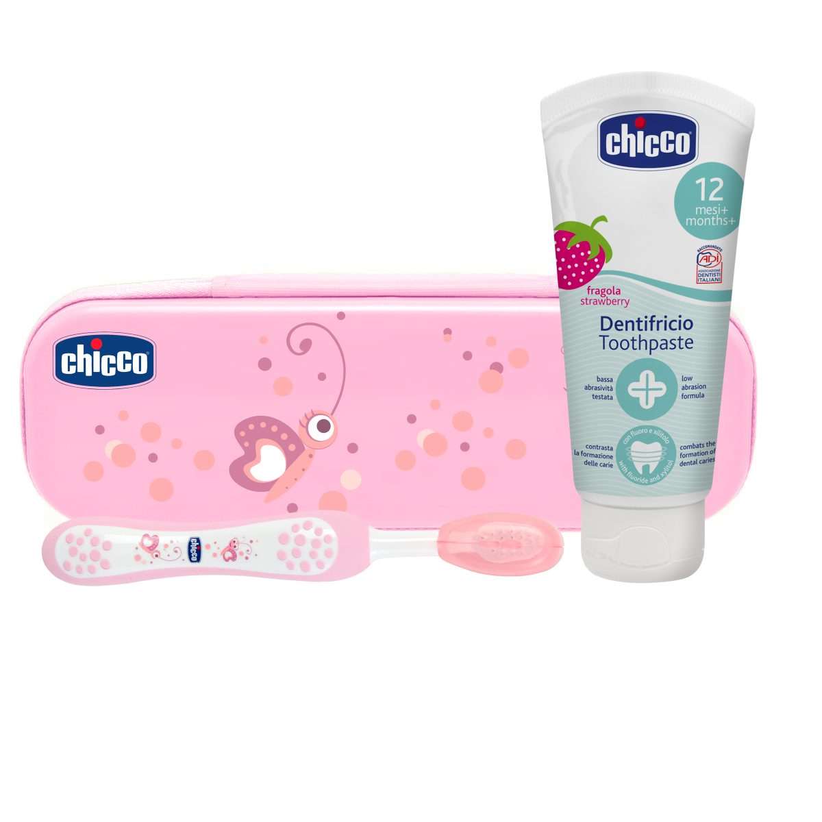 Chicco Conjunto Higiene Oral Para Crianças 12 M+  Rosa