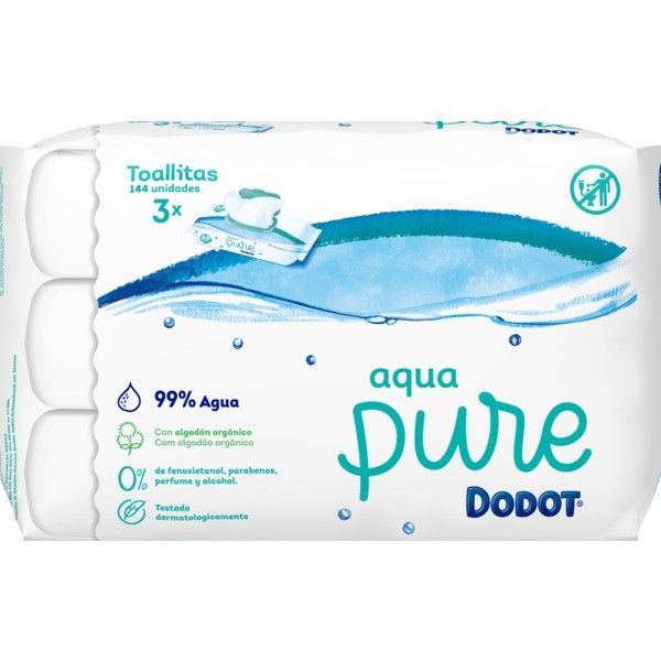 Dodot Aqua Pure Trio Toalhetes recarga 3 x 48 unidades com oferta de 3ª embalagem