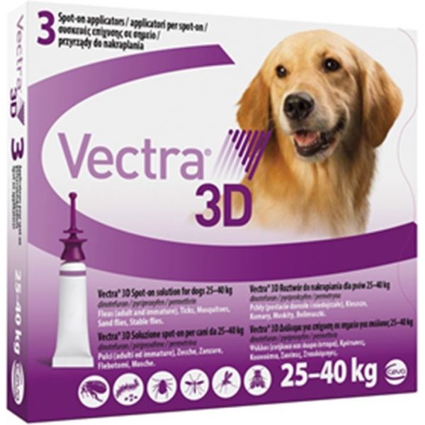 VECTRA 3D Cães 25-40 Kg x3 Pipetas Solução Punctiforme