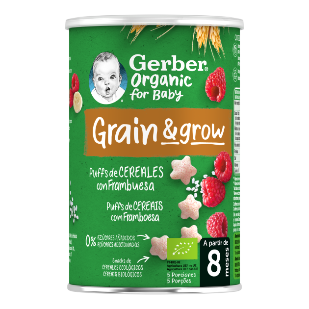 Gerber Organic Grain & Grow Puffs de Cereais com Framboesa 35g 8m+