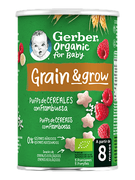 Gerber Organic Grain & Grow Puffs de Cereais com Framboesa 35g 8m+