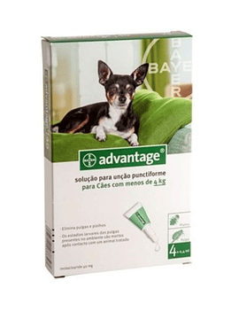 Advantage Cães até 4 Kg 0,4ml x4 Pipetas Solução Punctiforme 