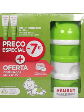 Halibut Muda Fraldas Creme Proteção 100g x2+Of Dispensador de Leite