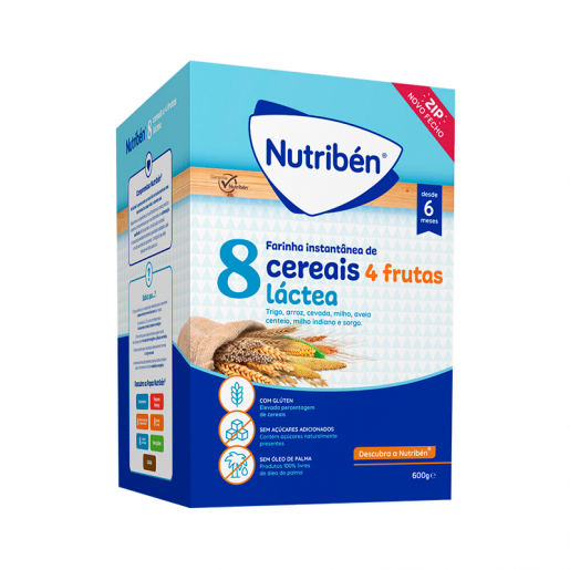 Nutribén Farinha Láctea 8 Cereais + 4 Frutas 6m+ 600g