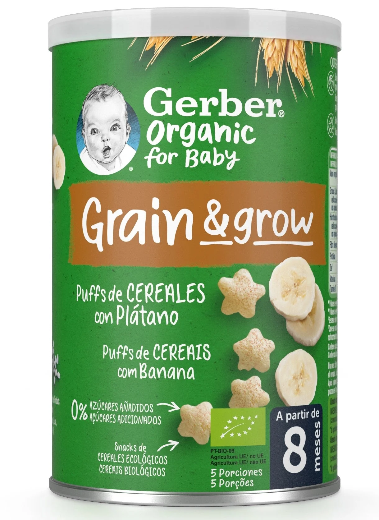 Gerber Organic Grain & Grow Puffs de Cereais com Banana 8M+ 35g