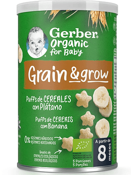 Gerber Organic Grain & Grow Puffs de Cereais com Banana 8M+ 35g