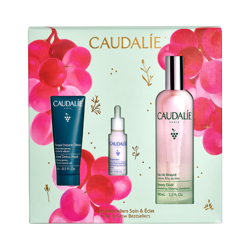 Caudalie Coffret Natal 2025 Trio Bestsellers | Eau Beauté 100ml + Sérum 10ml + Máscara 15ml