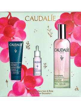 Caudalie Coffret Trio Bestsellers | Eau Beauté 100ml + Sérum 10ml + Máscara 15ml