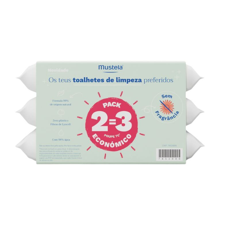 Mustela Bebé Toalhetes de Limpeza Sem Perfume Pack 3