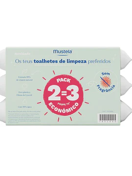 Mustela Bebé Toalhetes de Limpeza Sem Perfume Pack 3