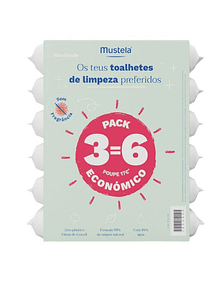 Mustela Bebé Toalhetes de Limpeza Sem Perfume Pack 6