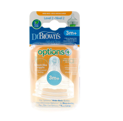 Dr Brown's Tetinas Para Biberões Options+ Boca Larga 3M+ Nível 2 x2 Unidades