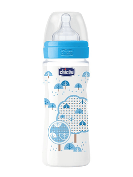 Chicco Biberão Well Being Azul 330ml Silicone 4m+