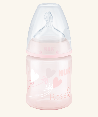 NUK First Choice Rose&Blue Biberão Silicone 0-6 meses 150ml Corações Rosa