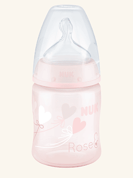 NUK First Choice Rose&Blue Biberão Silicone 0-6 meses 150ml Corações Rosa