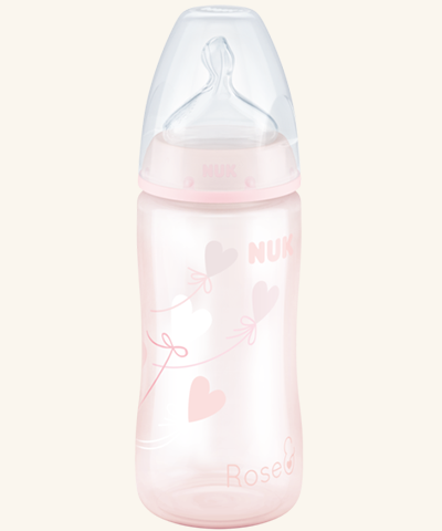 Nuk First Choice Rose/Blue Biberão Silicone 0-6m 300ml Coração Rosa