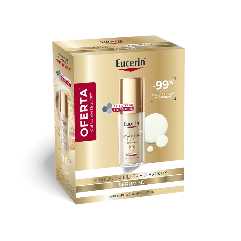 Eucerin Hyaluron Filler +Elasticity Sérum 3D + Oferta  Gel Limpeza 200ml