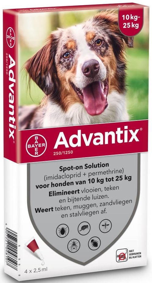 Advantix Cães 10-25kg 2,5ml x4 Pipetas Solução Punctiforme