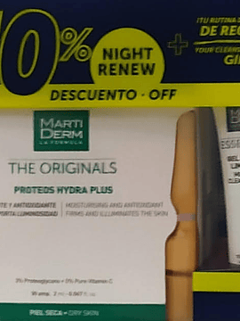 Martiderm The Originals Proteos Hydra Plus Desc 50% no Platinum Night Renew+Oferta Esfoliante Facial+Hidro Mask+Gel Micelar 