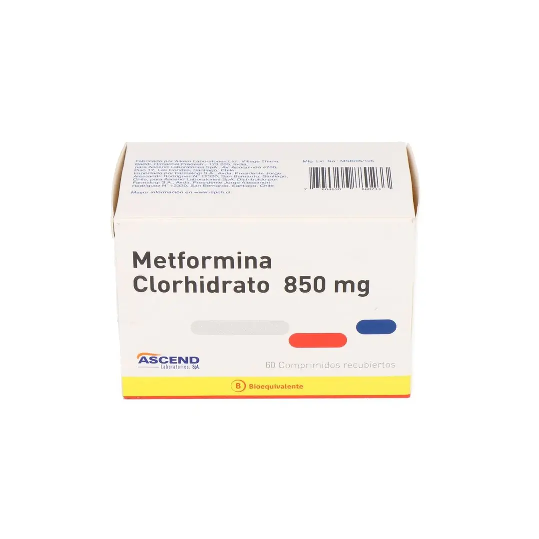 Metformina Clorhidrato 850 mg x 60 Comprimidos Recubiertos 1