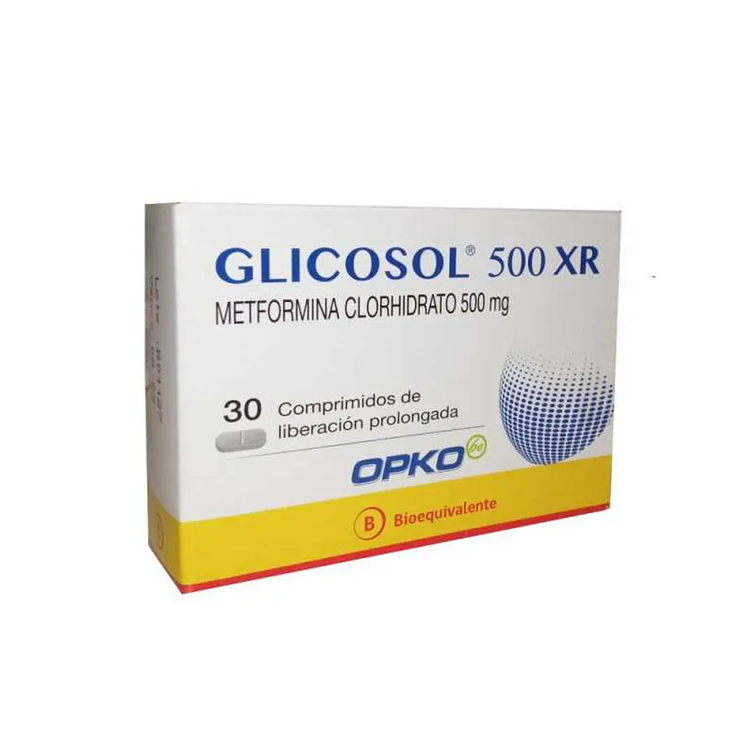 Glicosol 500 XR Metformina clorhidrato 500 mg x 30 Comprimidos de Liberación Prolongada 1