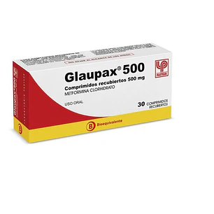 Glaupax 500 mg Metformina Clorhidrato x 30 Compimidos Recubiertos