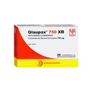 Glaupax 750 XR Metformina Clorhidrato x 30 Comprimidos de Liberación Prolongada