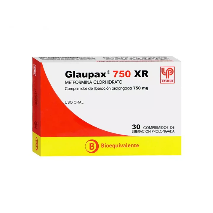 Glaupax 750 XR Metformina Clorhidrato x 30 Comprimidos de Liberación Prolongada 1