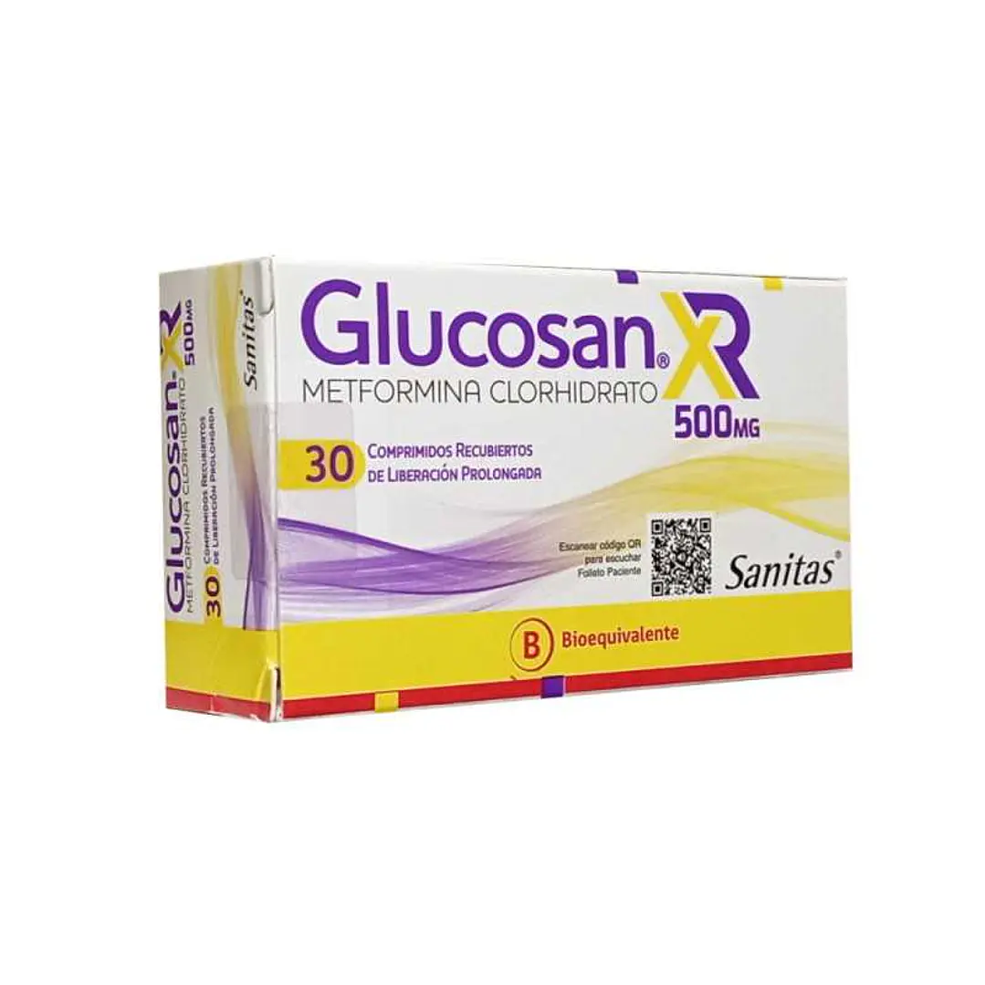 Glucosan XR 500 mg Metformina Clorhidrato x 30 Comprimidos Recubiertos de Liberación Prolongada 1