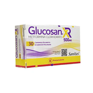 Glucosan XR 500 mg Metformina Clorhidrato x 30 Comprimidos Recubiertos de Liberación Prolongada