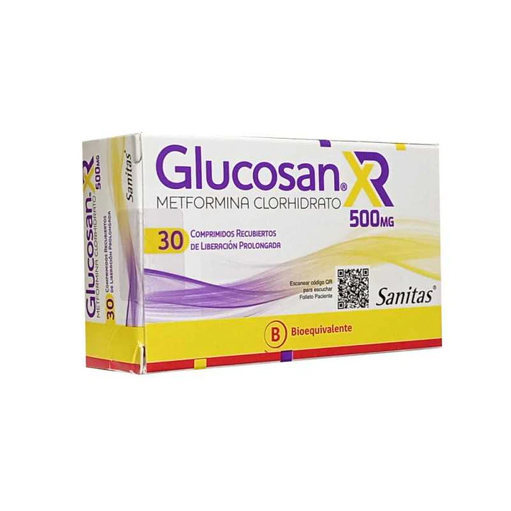 Glucosan XR 500 mg Metformina Clorhidrato x 30 Comprimidos Recubiertos de Liberación Prolongada 1