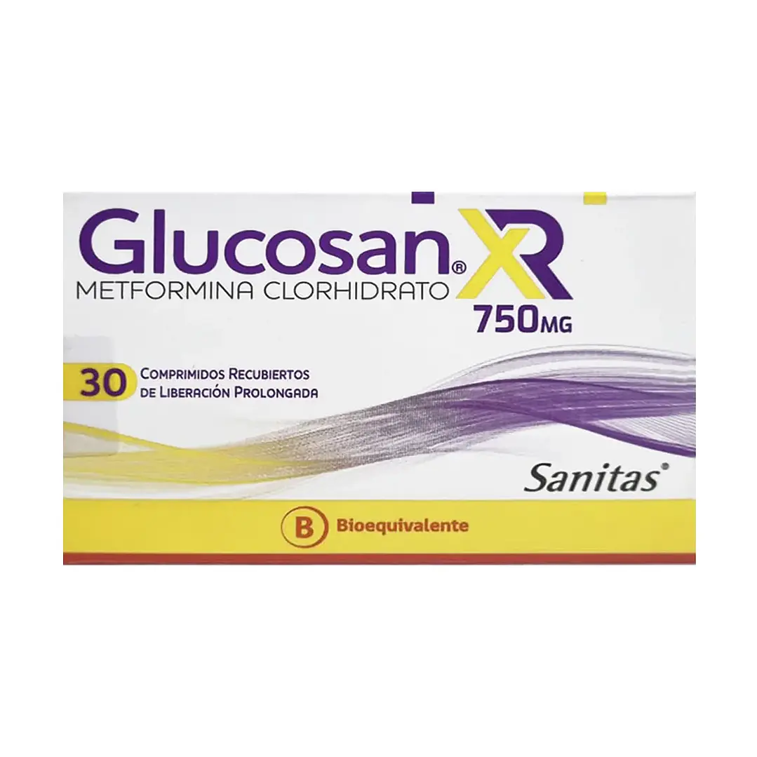 Glucosan XR 750 mg Metformina Clorhidrato x 30 Comprimidos Recubiertos de Liberación Prolongada 1