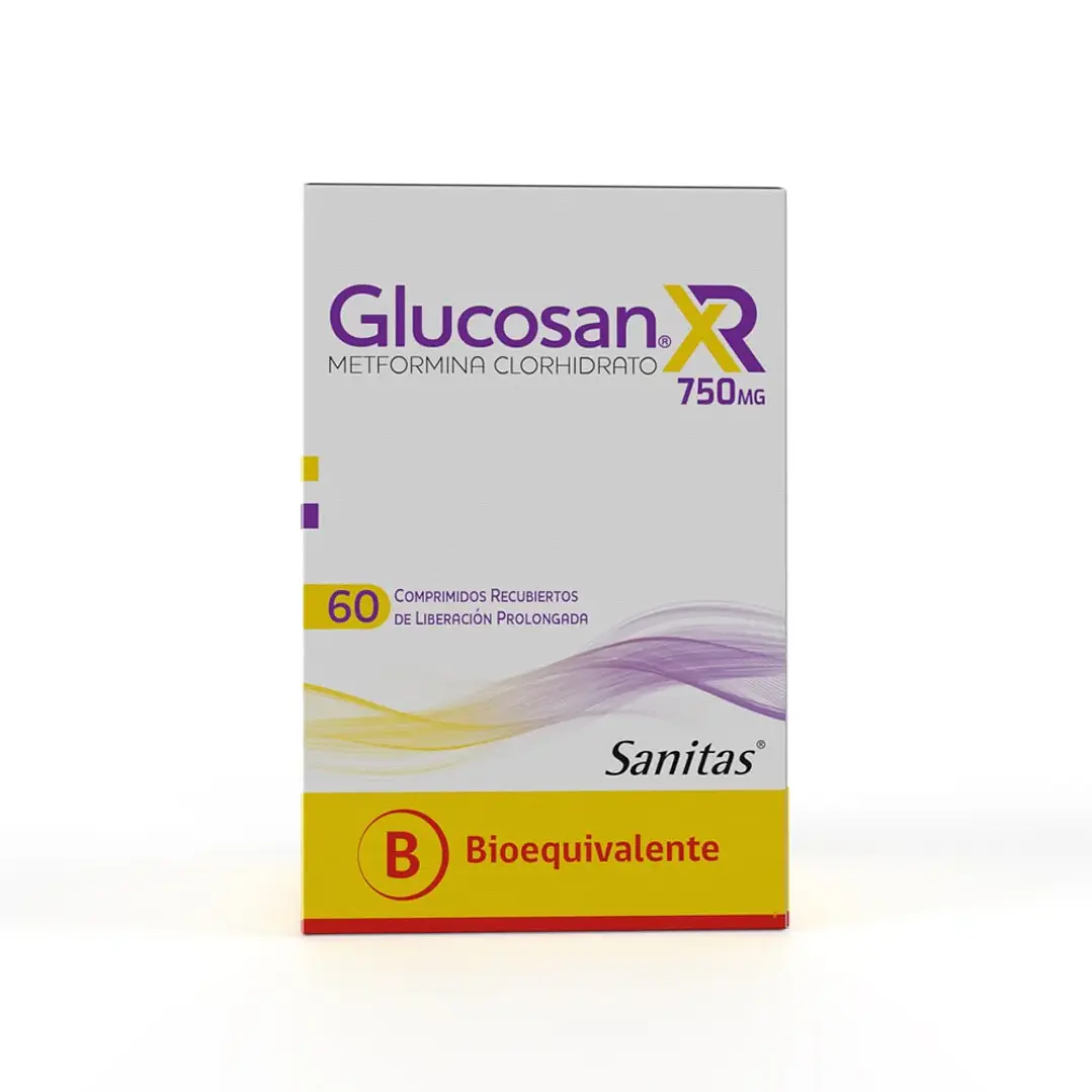 Glucosan XR 750 mg Metformina Clorhidrato x 60 Comprimidos Recubiertos de Liberación Prolongada 1