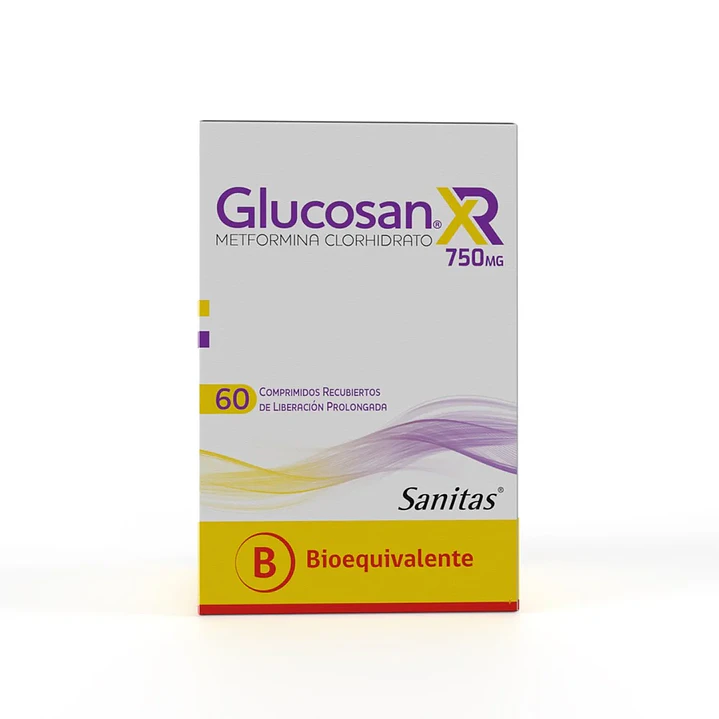Glucosan XR 750 mg Metformina Clorhidrato x 60 Comprimidos Recubiertos de Liberación Prolongada 1