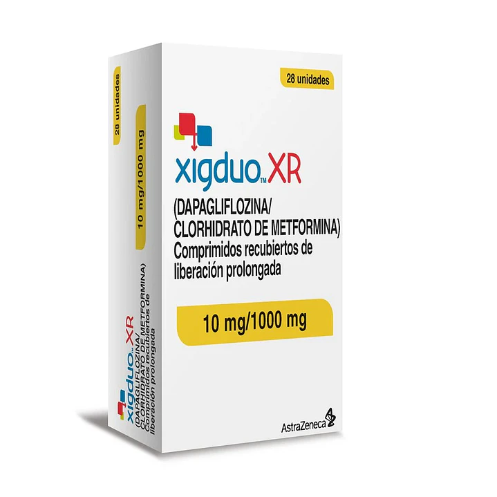 Xigduo XR 10 mg/1000 mg Dapagliflozina/ Clorhidrato de Metformina x 28 comprimidos recubiertos LP 1