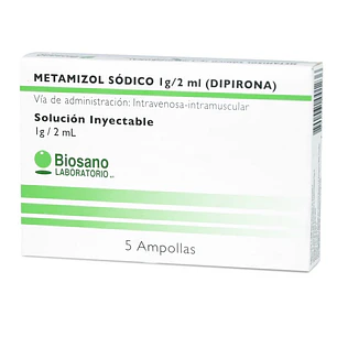 Metamizol Sódico 1 g/2 mL (Dipirona) Solución inyectable x 5 ampollas