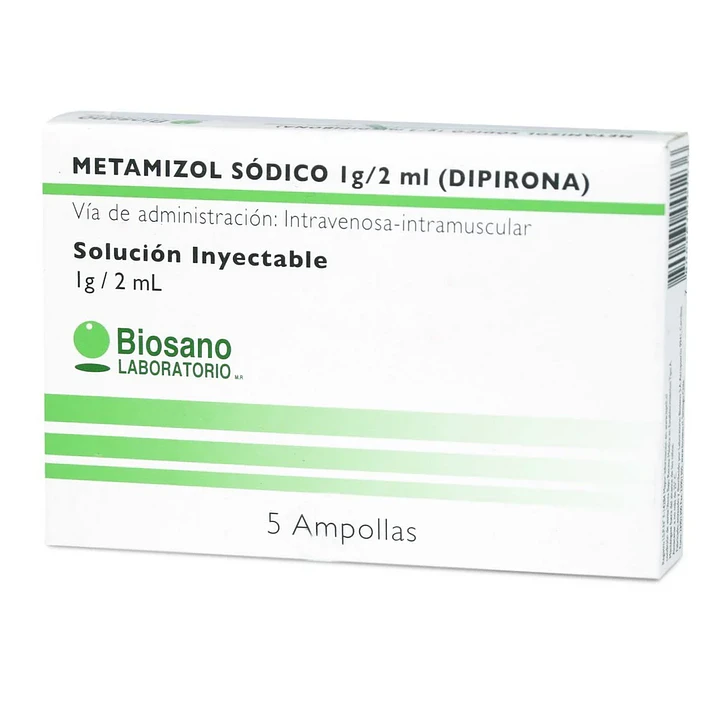 Metamizol Sódico 1 g/2 mL (Dipirona) Solución inyectable x 5 ampollas 1