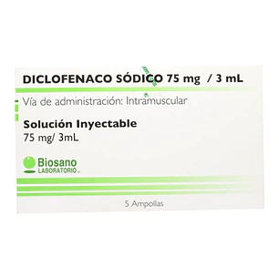 Diclofenaco Sódico 75 mg/3mL Solución inyectable x 5 ampollas
