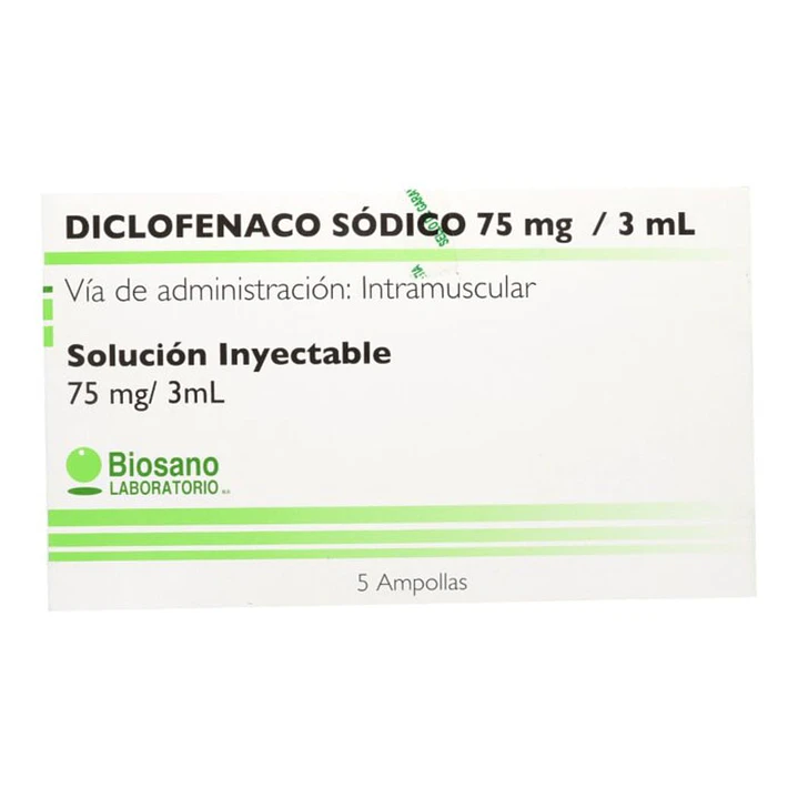 Diclofenaco Sódico 75 mg/3mL Solución inyectable x 5 ampollas 1