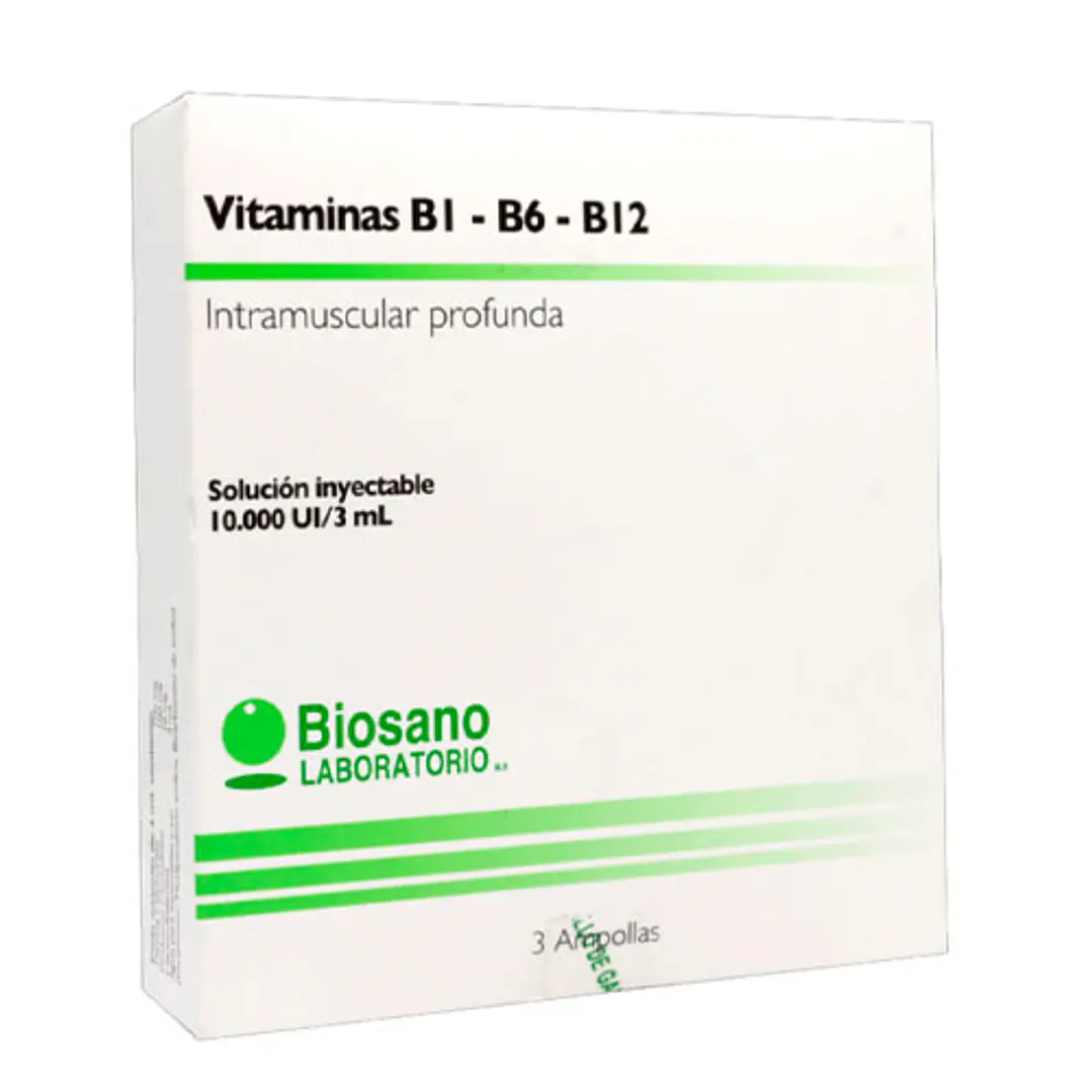 Vitaminas B1 - B6 - B12 Solución inyectable 10.000 UI/3 mL x 3 ampollas 1