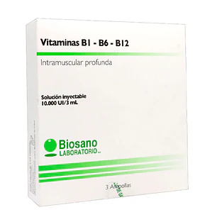 Vitaminas B1 - B6 - B12 Solución inyectable 10.000 UI/3 mL x 3 ampollas