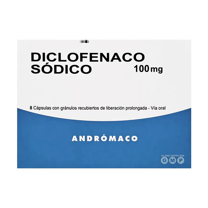 Diclofenaco Sódico 100 mg x 8 Cápsulas con gránulos recubiertos LP Andrómaco 1