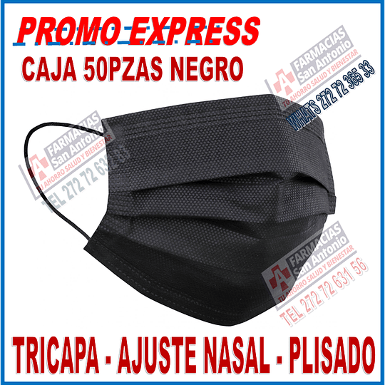 Cubrebocas plisados 3 capas ajuste nasal Negro