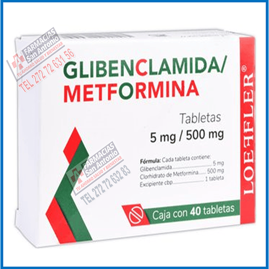 Metformina glibenclamida 5mg / 500mg 40 tabletas