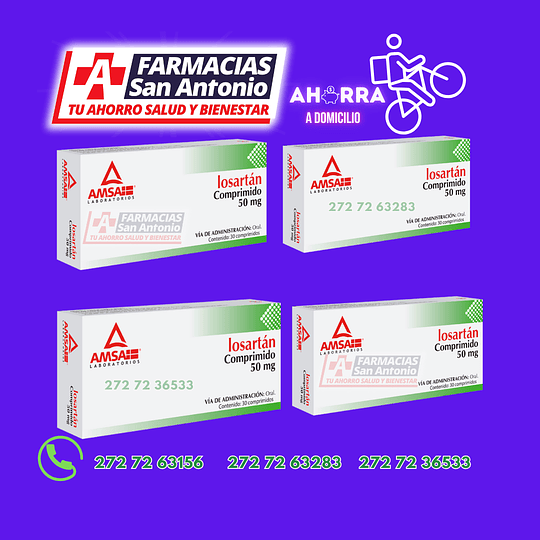 Losartan 50mg 30Tabletas Laboratorio amsa