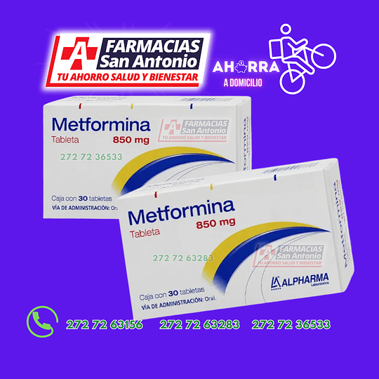 Metformina 850mg (30tabletas) Promoción 2 cajas 