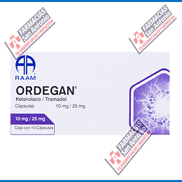 ORDEGAN KETOROLACO / TRAMADOL 10 mg / 25 mg  caja con 10 capsulas Promoción 