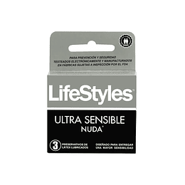 LIFESTYLES Ultra Sensible Nuda Preservativo Condones 3 Unidades