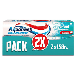 AQUAFRESH PACK CREMA DENTAL ADVANCED TRIPLE PROTECCION CON FLUOR 158GR X2